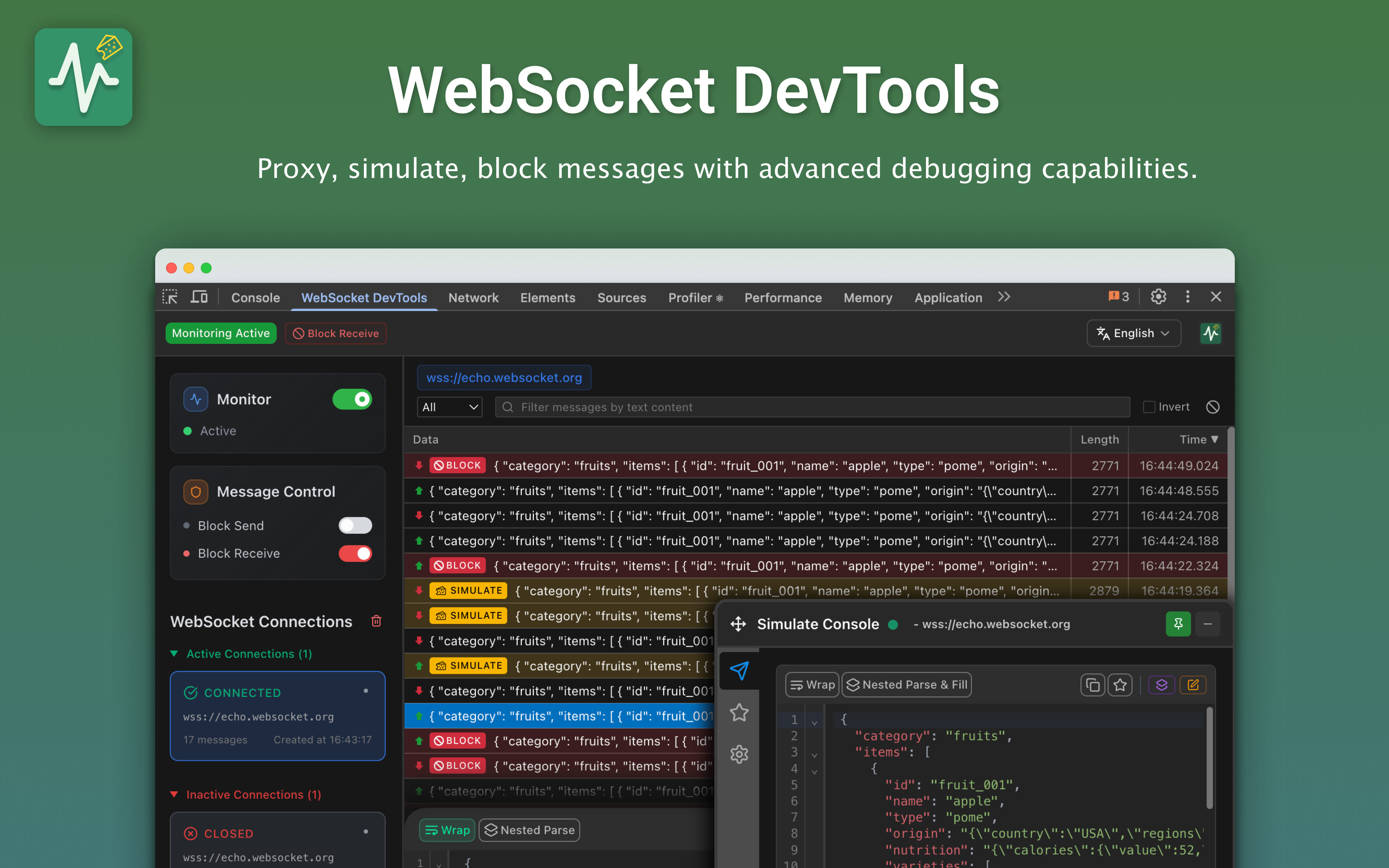 WebSocket DevTools Main Interface