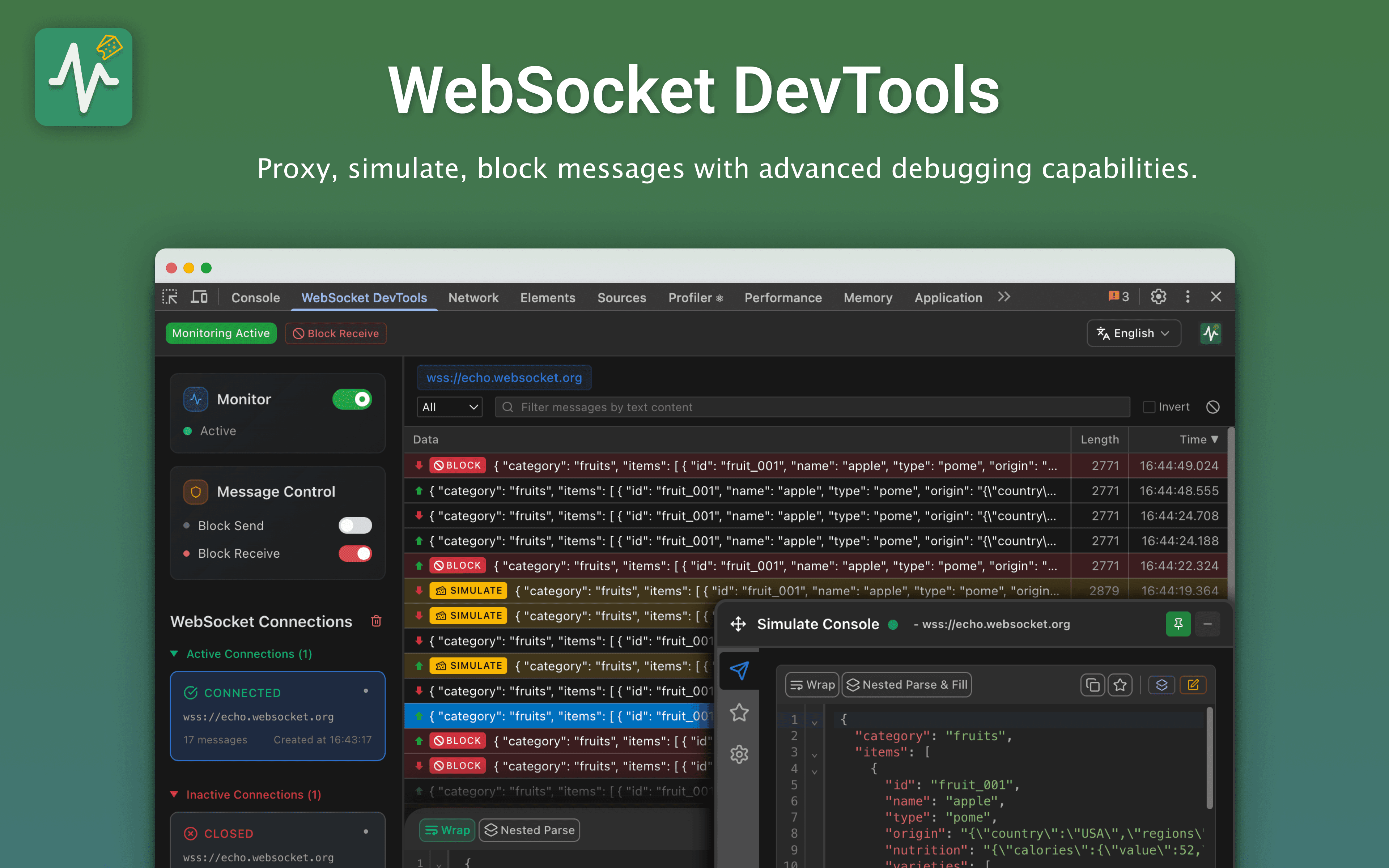 WebSocket DevTools Main Interface